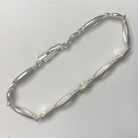 Vintage CW Sterling Silver Marcasite Link Bracelet Art Deco Revival - Picture 5 of 10